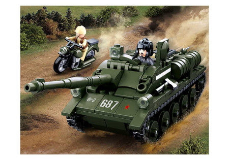 Briques EMBOITABLES COMPATIBLE LEGO CHAR TANK SU-85 DESTRUCTEUR CHAR WWII WW2 SLUBAN