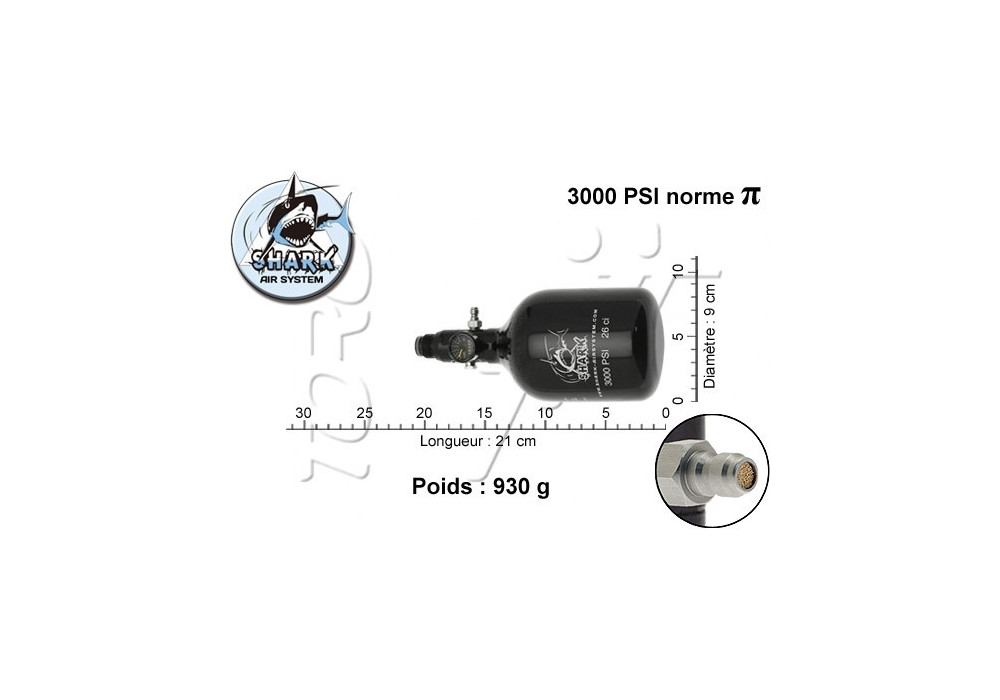 Bouteille 0.4L 26CI ALU SHARK + preset SHARK 3.0 HP 3000 PSI (SORTIE 800 PSI)