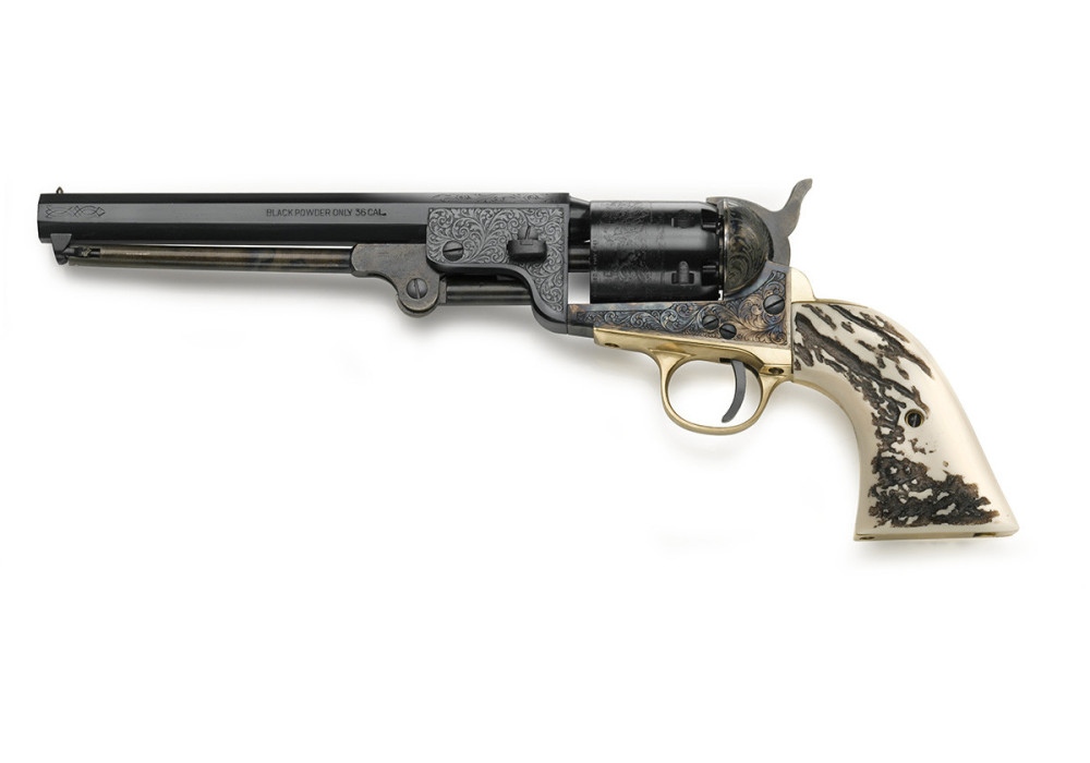 Revolver COLT 1851 NAVY YANK ACIER DELUXE STAG GRAVE Calibre 44 PIETTA (yanDL44) EDITION LIMITEE