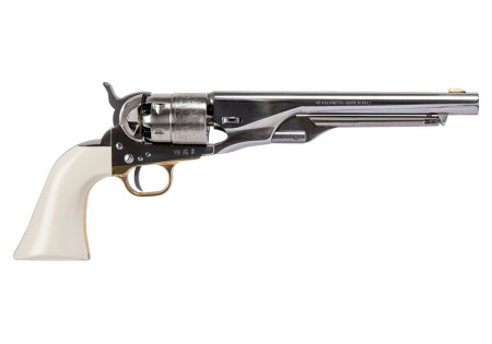 Revolver COLT 1860 ARMY ACIER POLI BLANC OLD SILVER IVOIRINE GRAVE Calibre 44 PIETTA (casosig44)