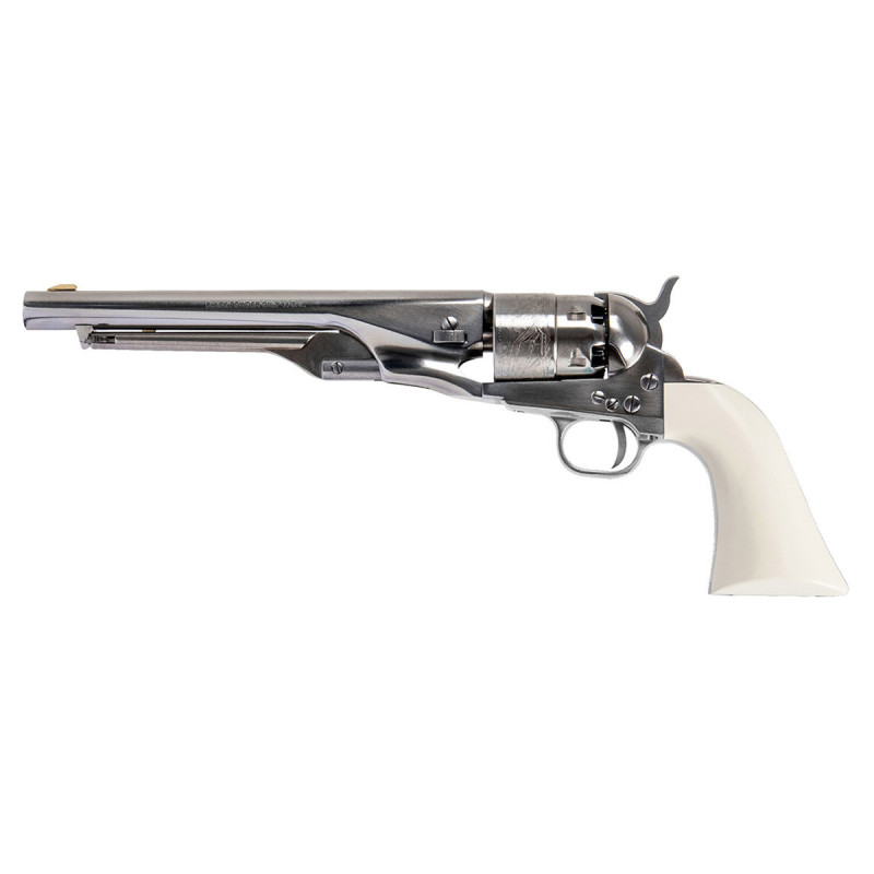 Revolver COLT 1860 ARMY OLD SILVER BANDE ACIER NICKELE GRAVE WHITE Calibre 44 PIETTA (cas44ig/st/os)