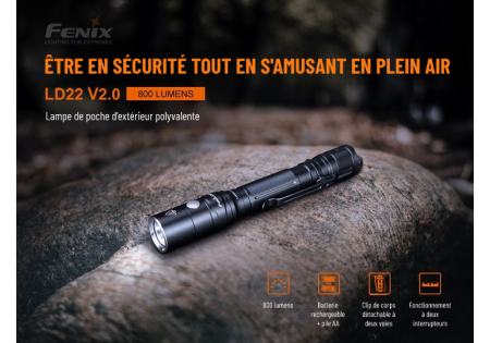 Lampe tactique FENIX LD22 V2.0 800 LUMENS