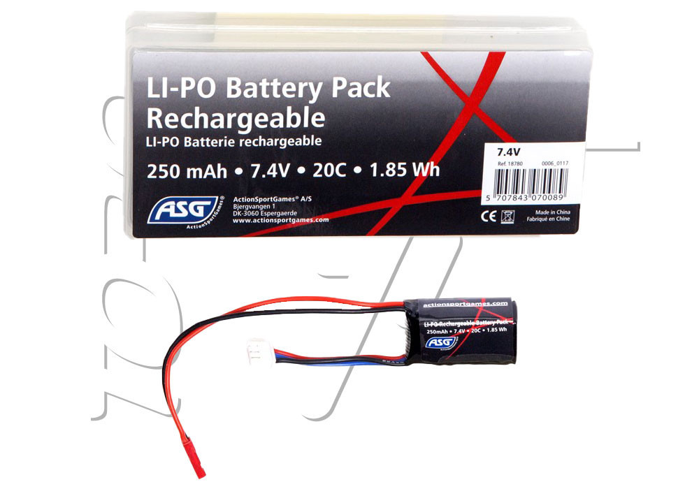 Batterie LIPO 7.4V 250 mAh 20C 38x20x15mm 1 PACK HPA ASG