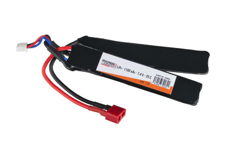 Batterie LIPO 7.4V 1100 mAh 25C 102x20x5.5mm 2 STICKS T-DEANS SWISS ARMS V2