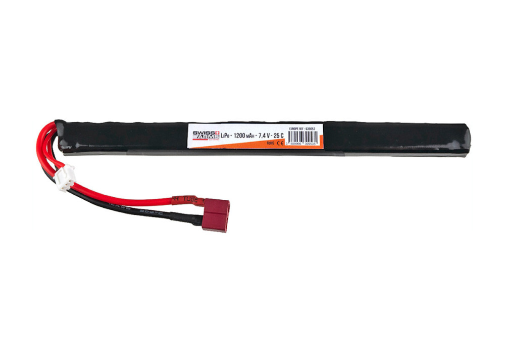 Batterie LIPO 7.4V 1200 mAh 25C 186x15x10mm 1 STICK T-DEANS SWISS ARMS V2