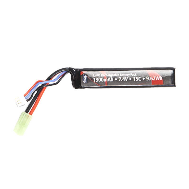 Batterie LIPO 7.4V 1300 mAh 15C 92x19x17mm 1 STICK ASG