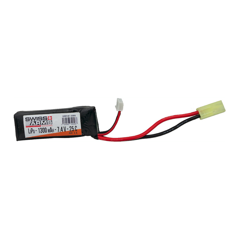 Batterie LIPO 7.4V 1300 mAh 25C 68x25x12mm 1 PACK SWISS ARMS V2