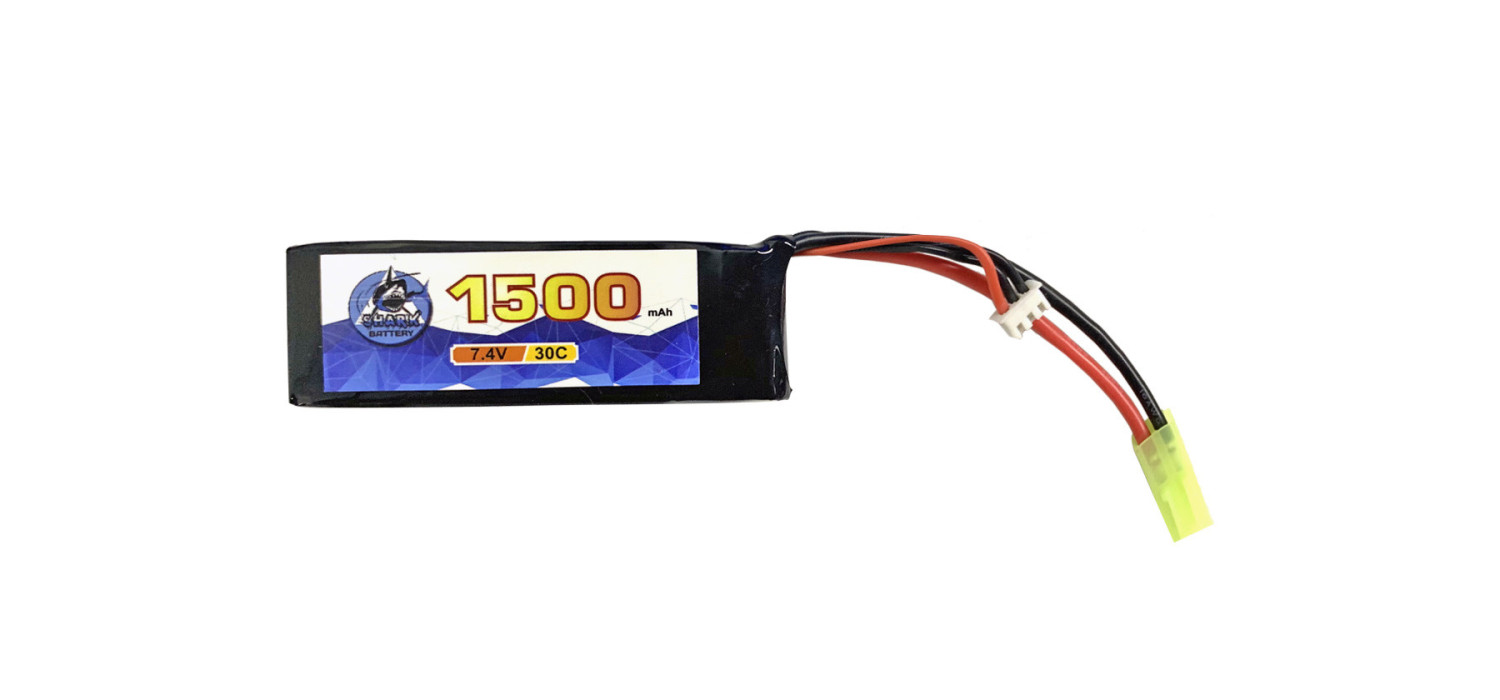 Batterie LIPO 7.4V 1500 mAh 30C 96x29x14mm 1 STICK 83g BURST 60C SHARK