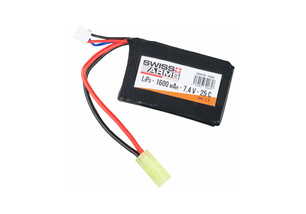 Batterie LIPO 7.4V 1600 mAh 25C 66x44x16mm 1 PACK SWISS ARMS V2