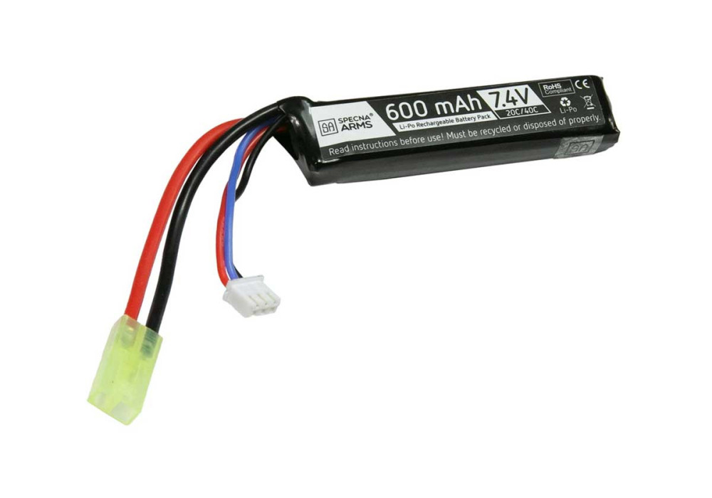 Batterie LIPO 7.4V 600 mAh 20/40C 16x75x11 mm 1 STICK MINI TAMYIYA SPECNA ARMS (Crosse PDW)