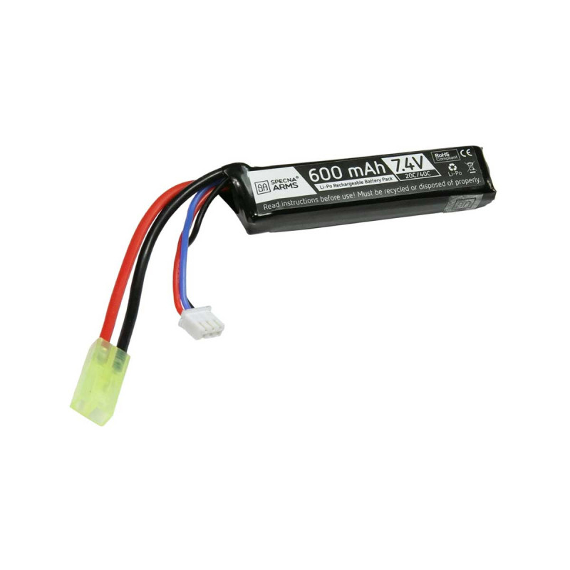 Batterie LIPO 7.4V 600 mAh 20/40C 16x75x11 mm 1 STICK MINI TAMYIYA SPECNA ARMS (Crosse PDW)