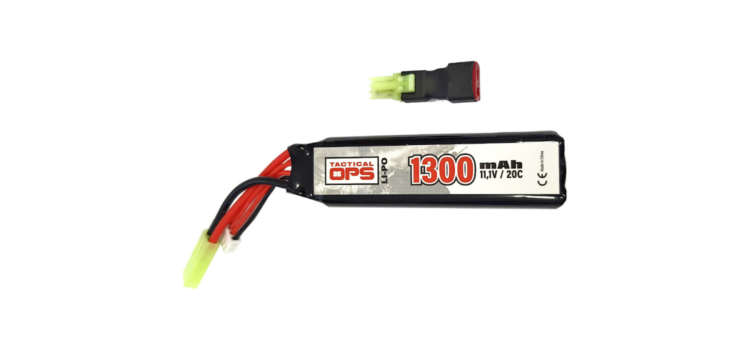 Batterie LIPO 11.1V 1300 mAh 20C 95x24x18mm 1 STICK + ADAPTATEUR T-DEANS TACTICAL OPS