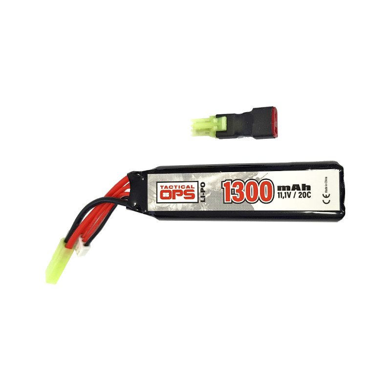 Batterie LIPO 11.1V 1300 mAh 20C 95x24x18mm 1 STICK + ADAPTATEUR T-DEANS TACTICAL OPS