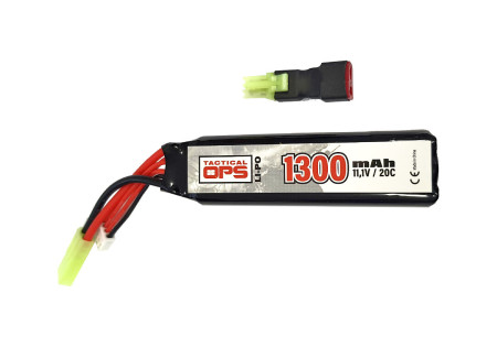 Batterie LIPO 11.1V 1300 mAh 20C 95x24x18mm 1 STICK + ADAPTATEUR T-DEANS TACTICAL OPS