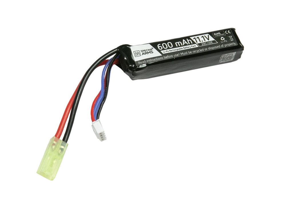 Batterie LIPO 11.1V 600 mAh 20/40C 16x75x16 mm 1 STICK MINI TAMYIYA SPECNA ARMS (Crosse PDW)