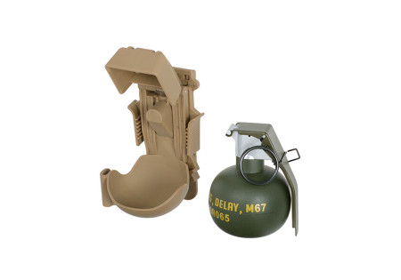 Grenade FACTICE M67 FRAG + PORTE GRENADE SYSTEME MOLLE TAN