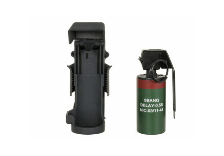 Grenade FACTICE MK13 FLASHBANG + PORTE GRENADE SYSTEME MOLLE BLACK