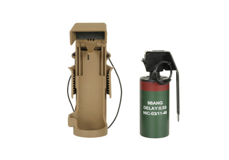 Grenade FACTICE MK13 FLASHBANG + PORTE GRENADE SYSTEME MOLLE TAN