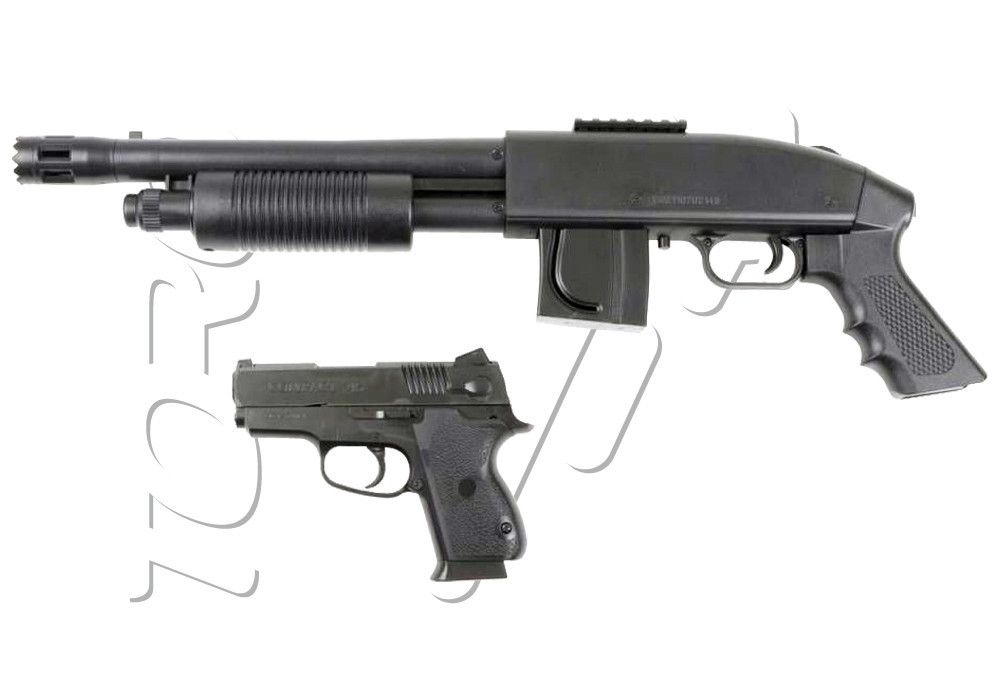 Kit FUSIL A POMPE MOSSBERG TACTICAL + PISTOLET .45 SPRING