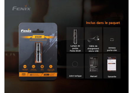 Lampe tactique FENIX E02R 200 LUMENS BLACK