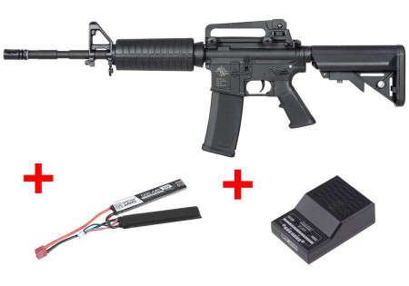 Pack fusil SA-C01 CORE M4 LONG METAL FIBRE DE NYLON BLACK SPECNA ARMS + BATTERIE LIPO + CHARGEUR BATTERIE LIPO