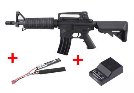 Pack fusil SA-C02 CORE M4 COURT METAL FIBRE DE NYLON BLACK SPECNA ARMS + BATTERIE LIPO + CHARGEUR BATTERIE LIPO