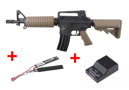 Pack fusil SA-C02 CORE M4 COURT METAL FIBRE DE NYLON BLACK SPECNA ARMS + BATTERIE LIPO + CHARGEUR BATTERIE LIPO