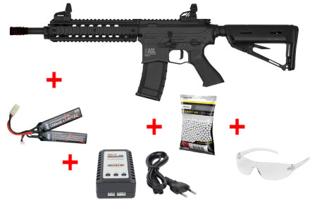 Pack Fusil ASL SERIES MOD-M AEG VALKEN + BATTERIE LIPO + CHARGEUR LIPO + BILLES + LUNETTE DE PROTECTION