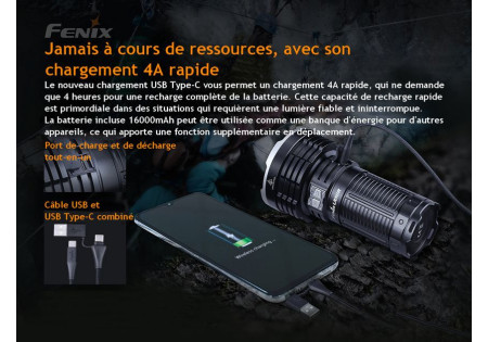 Lampe tactique FENIX LR50R 12000 LUMENS