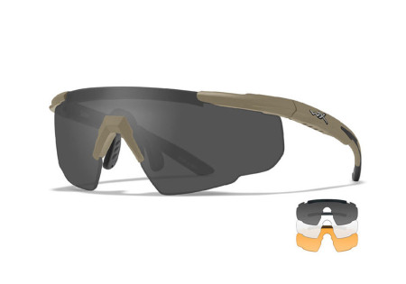 Lunettes de protection BALISTIQUES SABER ADVANCED TAN 3 ECRANS CLEAR SMOKE ORANGE WILEYX