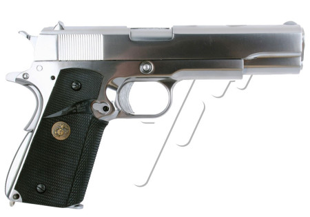 Pistolet COLT 1911 MEU GRIP BLOWBACK GAZ WE SILVER