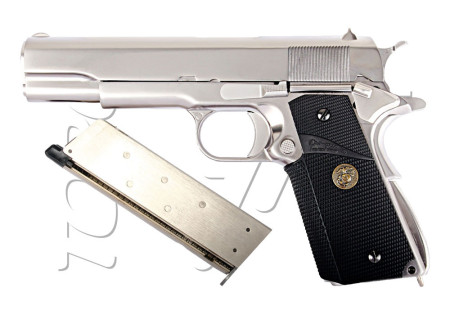 Pistolet COLT 1911 MEU GRIP BLOWBACK GAZ WE SILVER