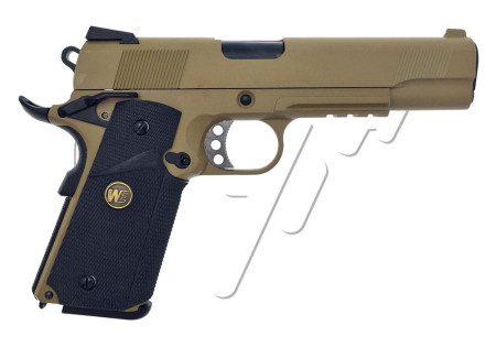 Pistolet COLT 1911 RAILED MEU GRIP BLOWBACK GAZ WE TAN