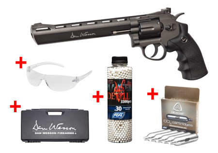 Pack Revolver DAN WESSON 8" HIGH POWER 2.4 JOULES + MALLETTE + SPARCLETTES + BILLES + LUNETTE ASG