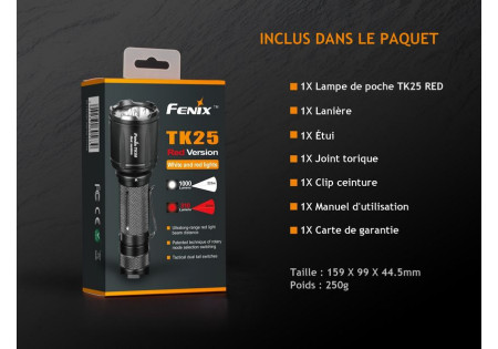 Lampe tactique FENIX TK25 RED 310 LUMENS ET WHITE 1000 LUMENS