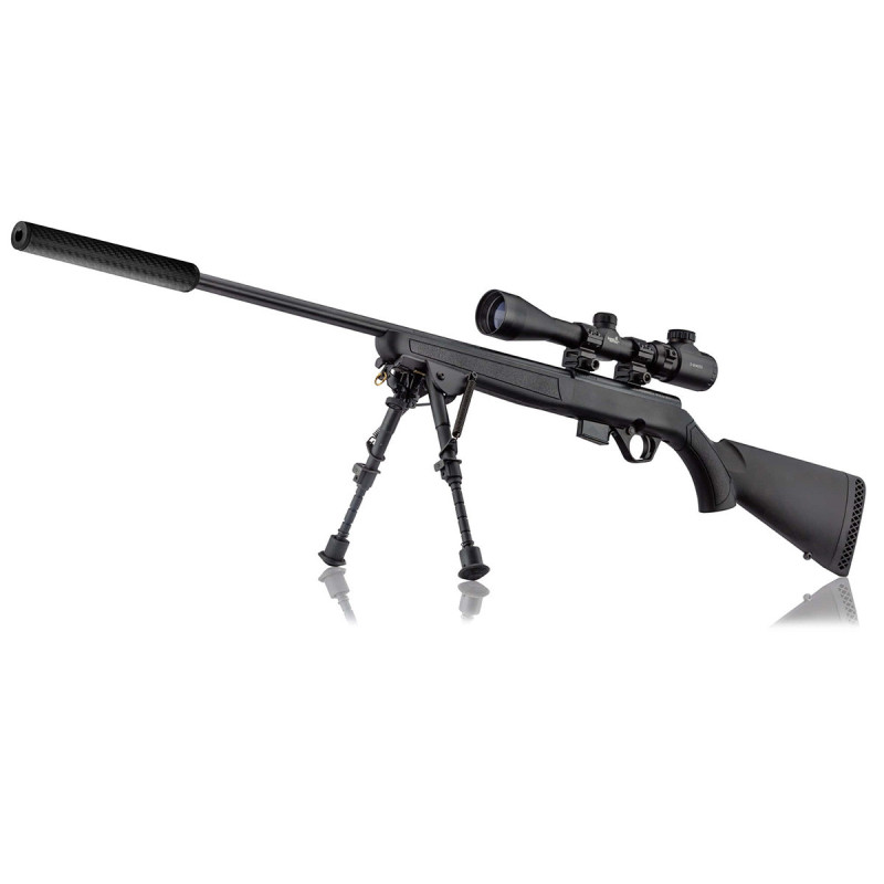 Pack Carabine .17 HMR MOSSBERG PLINKSTER 817 SYNTHETIQUE BLACK 53CM + LUNETTE 3-9X40 + SILENCIEUX + BIPIED - Catégorie C