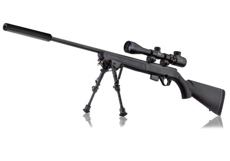 Pack Carabine .17 HMR MOSSBERG PLINKSTER 817 SYNTHETIQUE BLACK 53CM + LUNETTE 3-9X40 + SILENCIEUX + BIPIED - Catégorie C