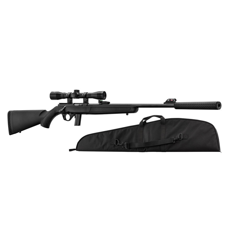 Pack Carabine 22LR MOSSBERG PLINKSTER 802 SYNTHETIQUE BLACK + LUNETTE 4X32 + SILENCIEUX + FOURREAU - Catégorie C