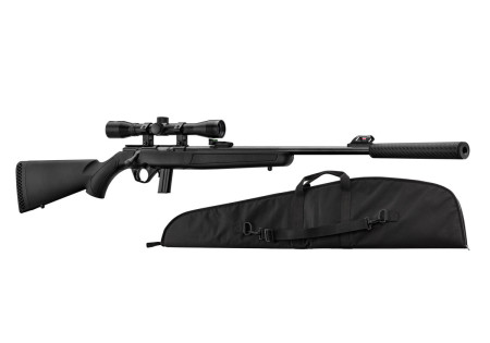 Pack Carabine 22LR MOSSBERG PLINKSTER 802 SYNTHETIQUE BLACK + LUNETTE 4X32 + SILENCIEUX + FOURREAU - Catégorie C