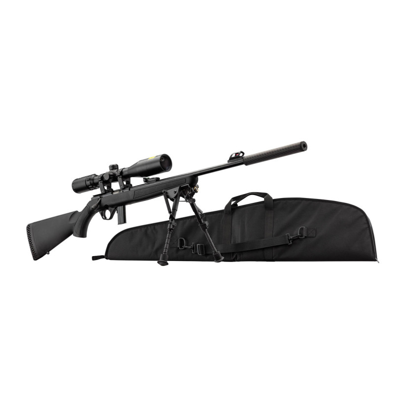 Pack Carabine 22LR MOSSBERG PLINKSTER 802 SYNTHETIQUE BLACK + LUNETTE 2.5-10 x 42 + SILENCIEUX + FOURREAU - Catégorie C