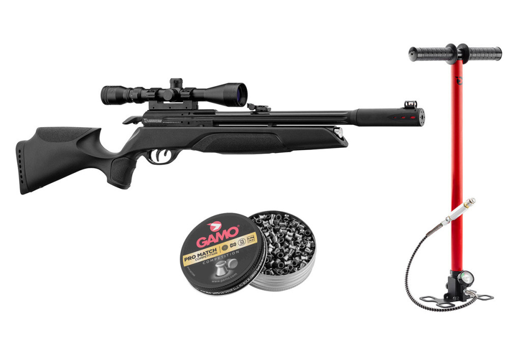 Pack carabine 4.5mm (Plomb) PCP GAMO ARROW BLACK 19.9 JOULES + LUNETTE 3-9X40 + PLOMBS + POMPE