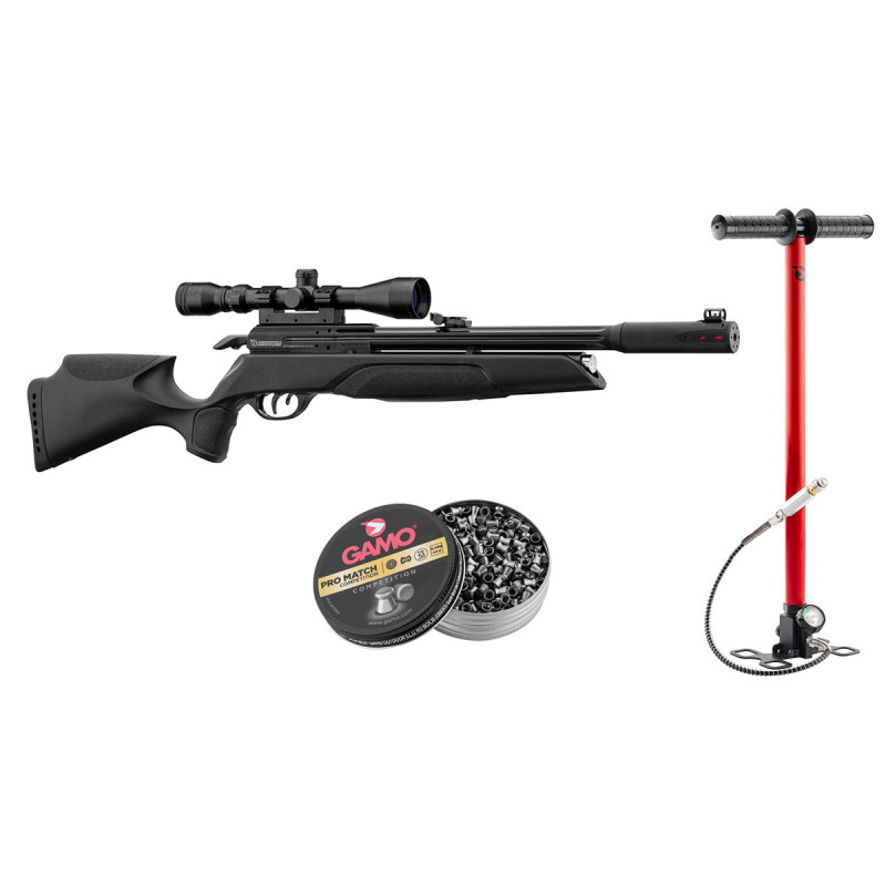 Pack carabine 4.5mm (Plomb) PCP GAMO ARROW BLACK 19.9 JOULES + LUNETTE 3-9X40 + PLOMBS + POMPE