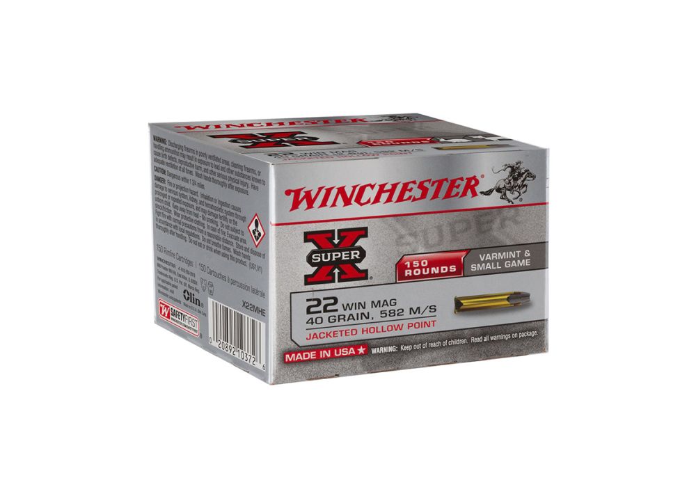 Cartouches 22LR MAGNUM 22WM WIN MAG WINCHESTER SUPER X JACKETED 40G POINTE CREUSE X150 - Catégorie C