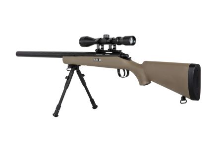 Fusil SNIPER SA-S12 EDGE TYPE VSR10 SPRING + LUNETTE + BIPIED TAN SPECNA ARMS