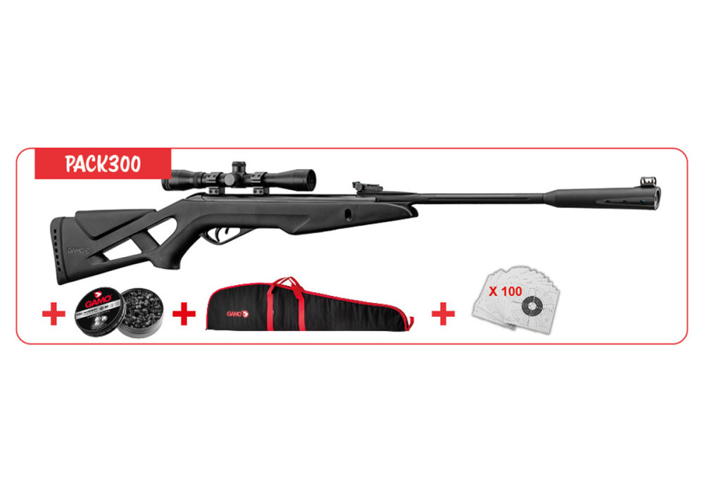 Pack carabine 4.5mm (Plomb) GAMO WHISPER X + LUNETTE + CIBLES + HOUSSE