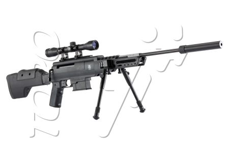 Carabine 4.5mm (Plomb) SNIPER TACTICAL BLACK OPS NITRO PISTON + LUNETTE + BI-PIED (E 19.9J)