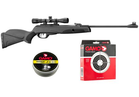 Carabine 4.5mm GAMO BLACK KNIGHT + LUNETTE 4X32 WR + CIBLE + PLOMBS (E 29J) Catégorie C