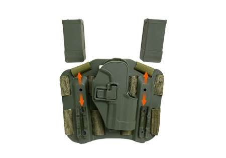 Holster de CUISSE RIGIDE CQC GLOCK DROITIER DOUBLE CHARGEUR OLIVE