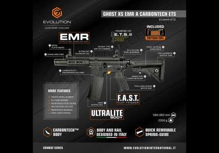 Fusil EVOLUTION GHOST XS EMR AMPLIF CARBONTECH ETS.II EVOLUTION AIRSO