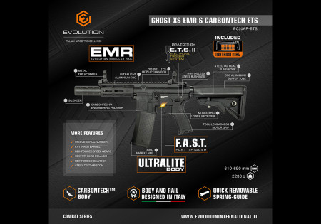 Fusil EVOLUTION GHOST XS EMR SILENCIEUX CARBONTECH ETS.II EVOLUTION